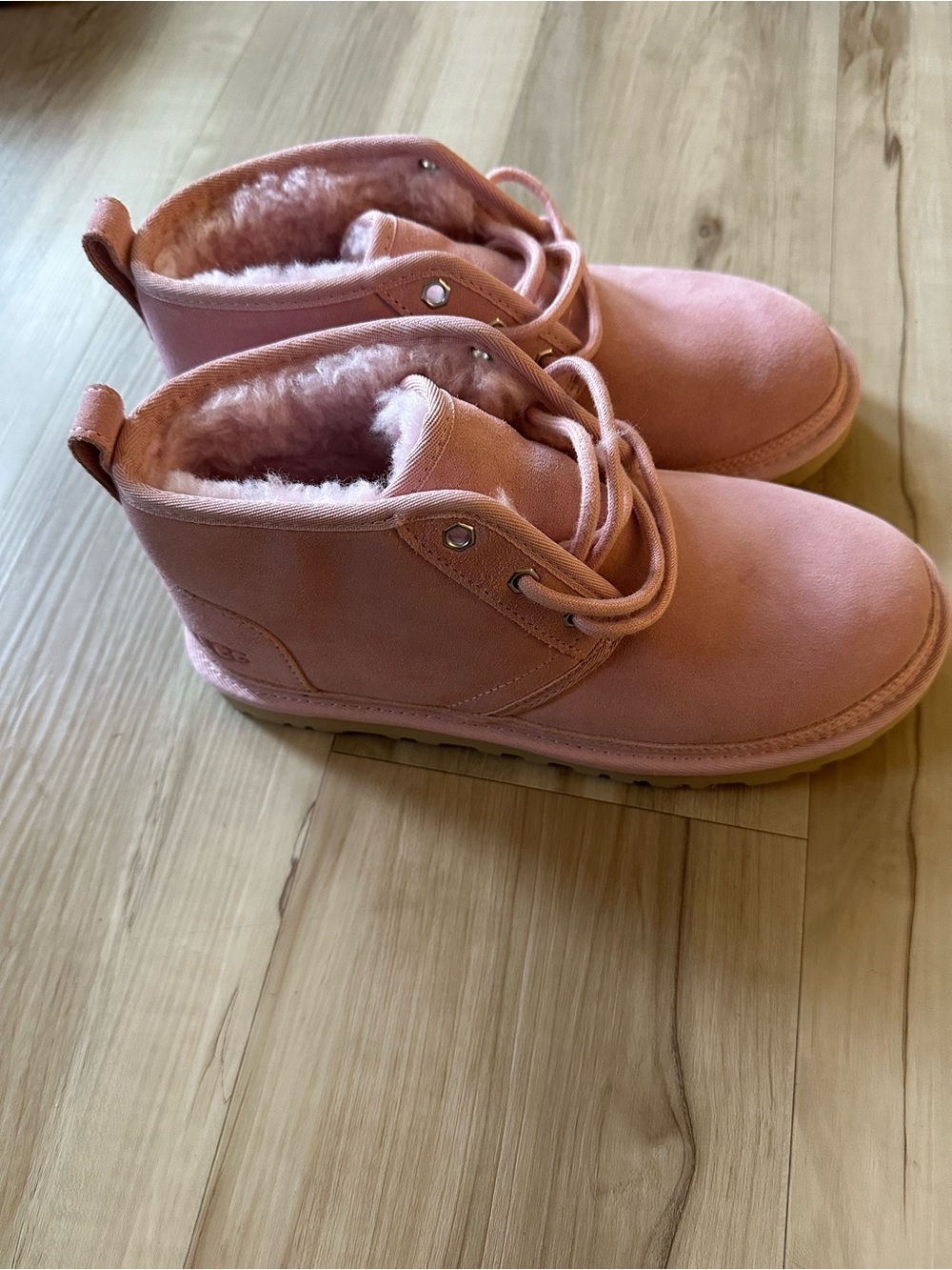 UGG Pink Lace-Up Faux-Fur Ankle Booties